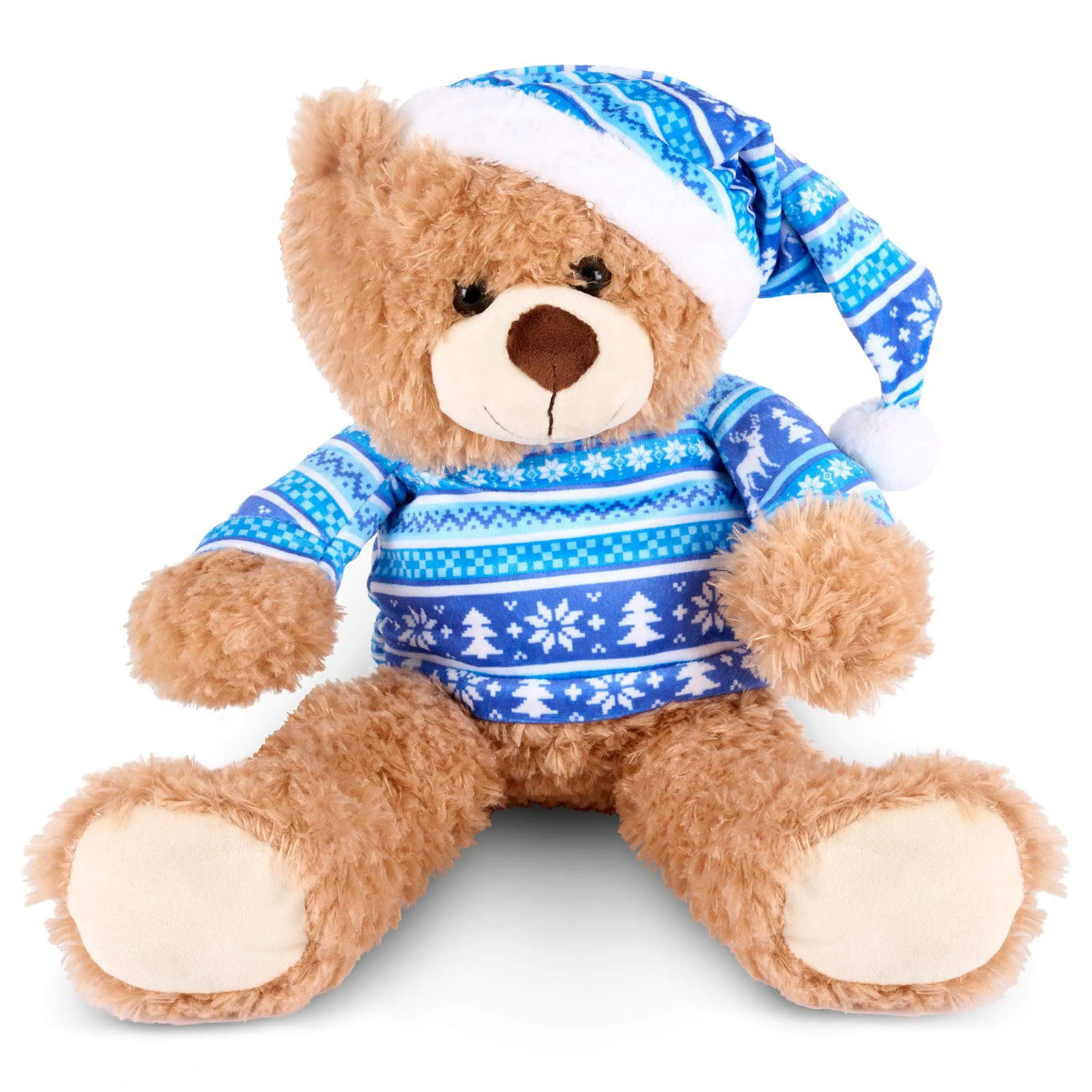 Fluffy Christmas Plush Bear Teddy Toy With Christmas Jumper & Hat -  48cm