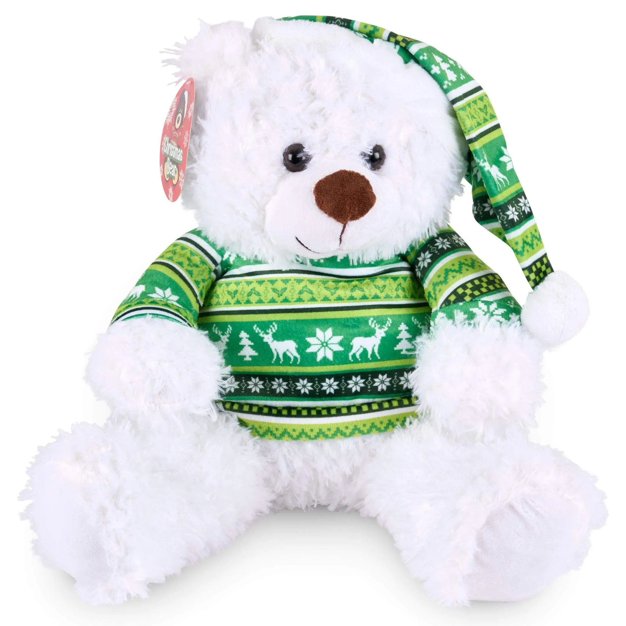 Fluffy Christmas Plush Bear Teddy Toy With Christmas Jumper & Hat -  48cm