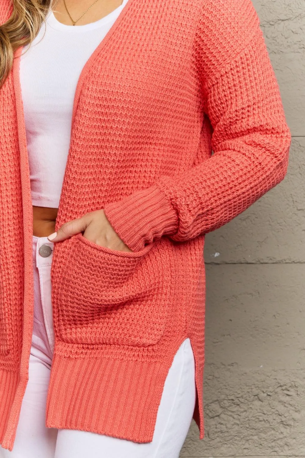 Full Size Waffle Knit Cardigan