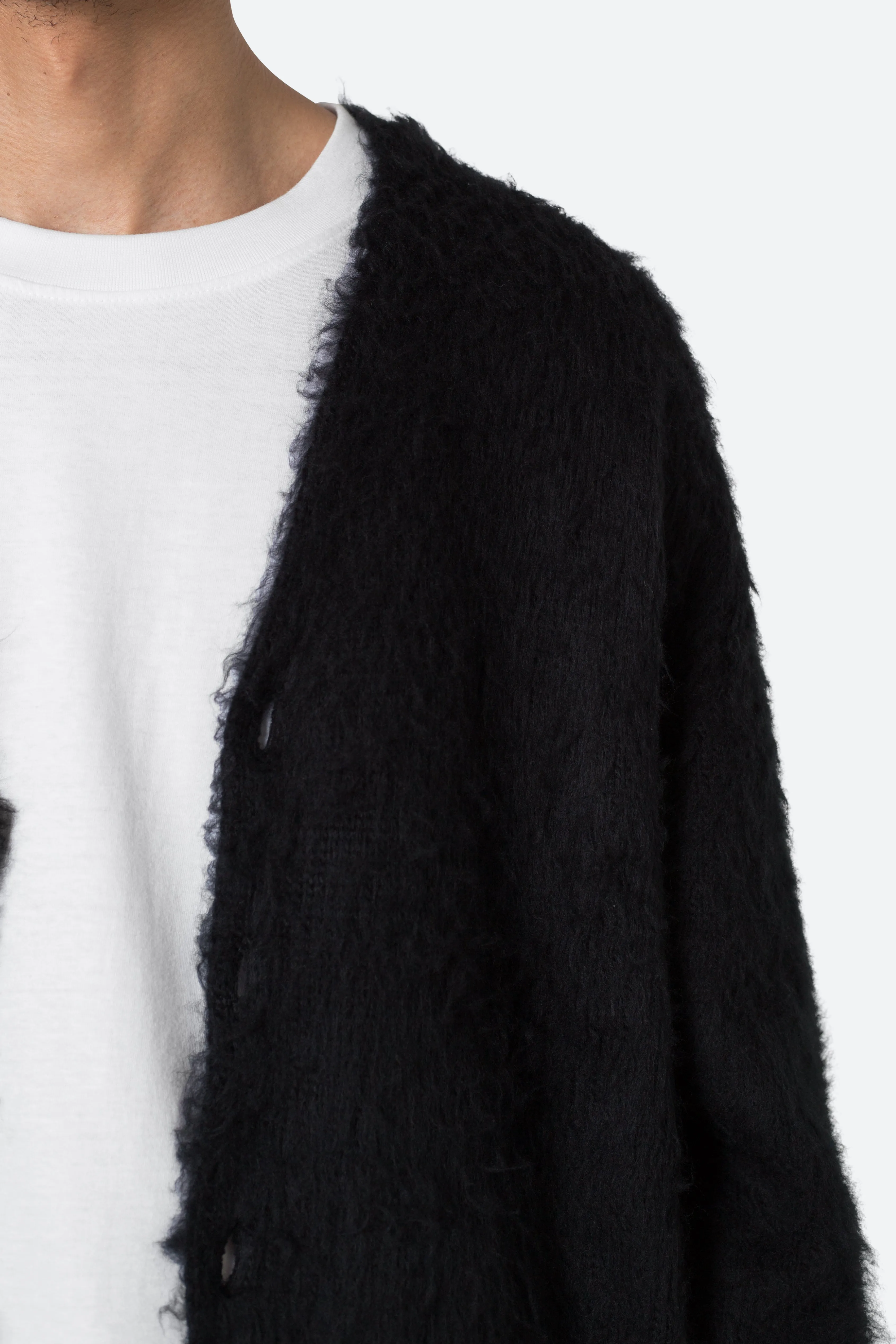 Fuzzy Cardigan Sweater - Black