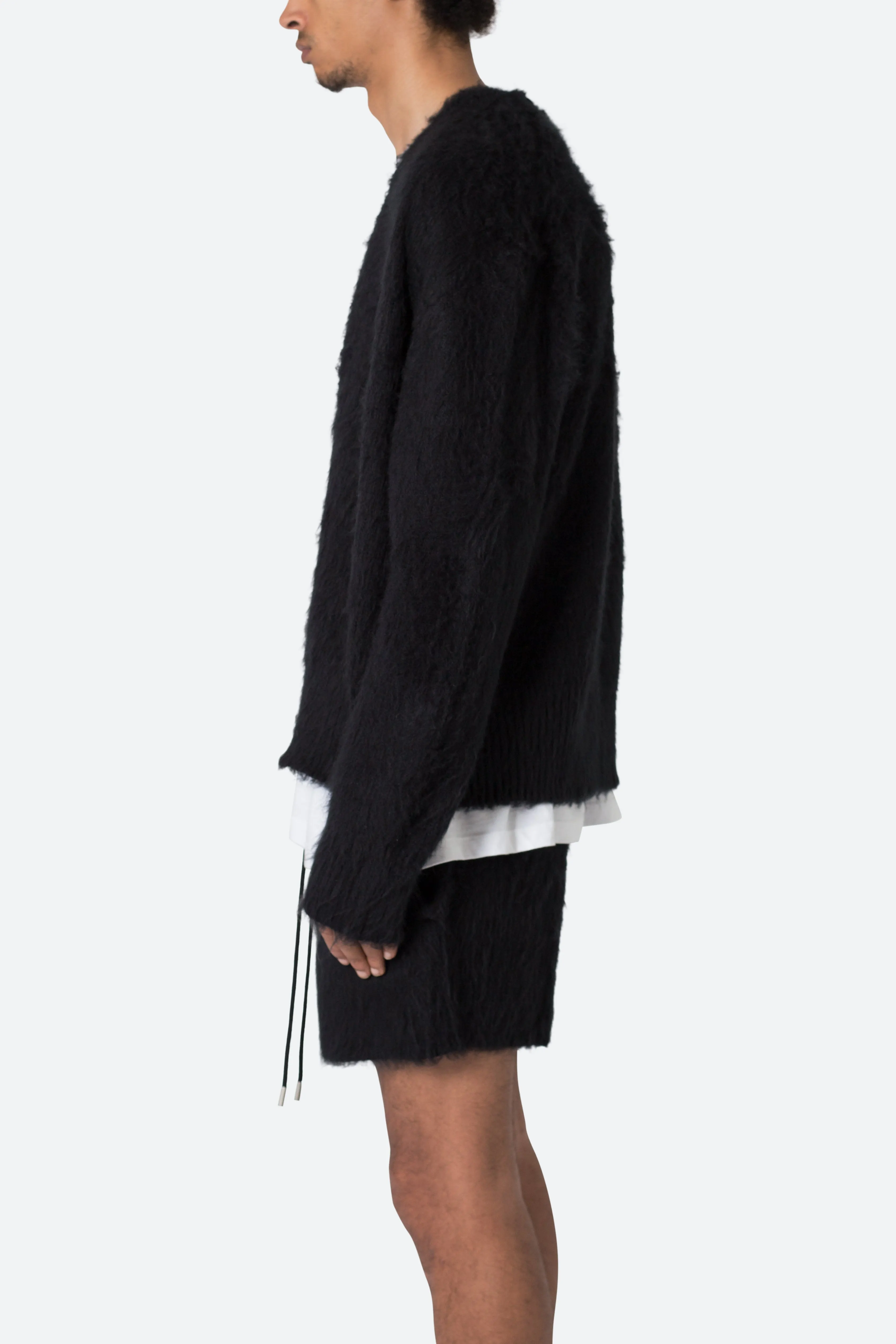 Fuzzy Cardigan Sweater - Black