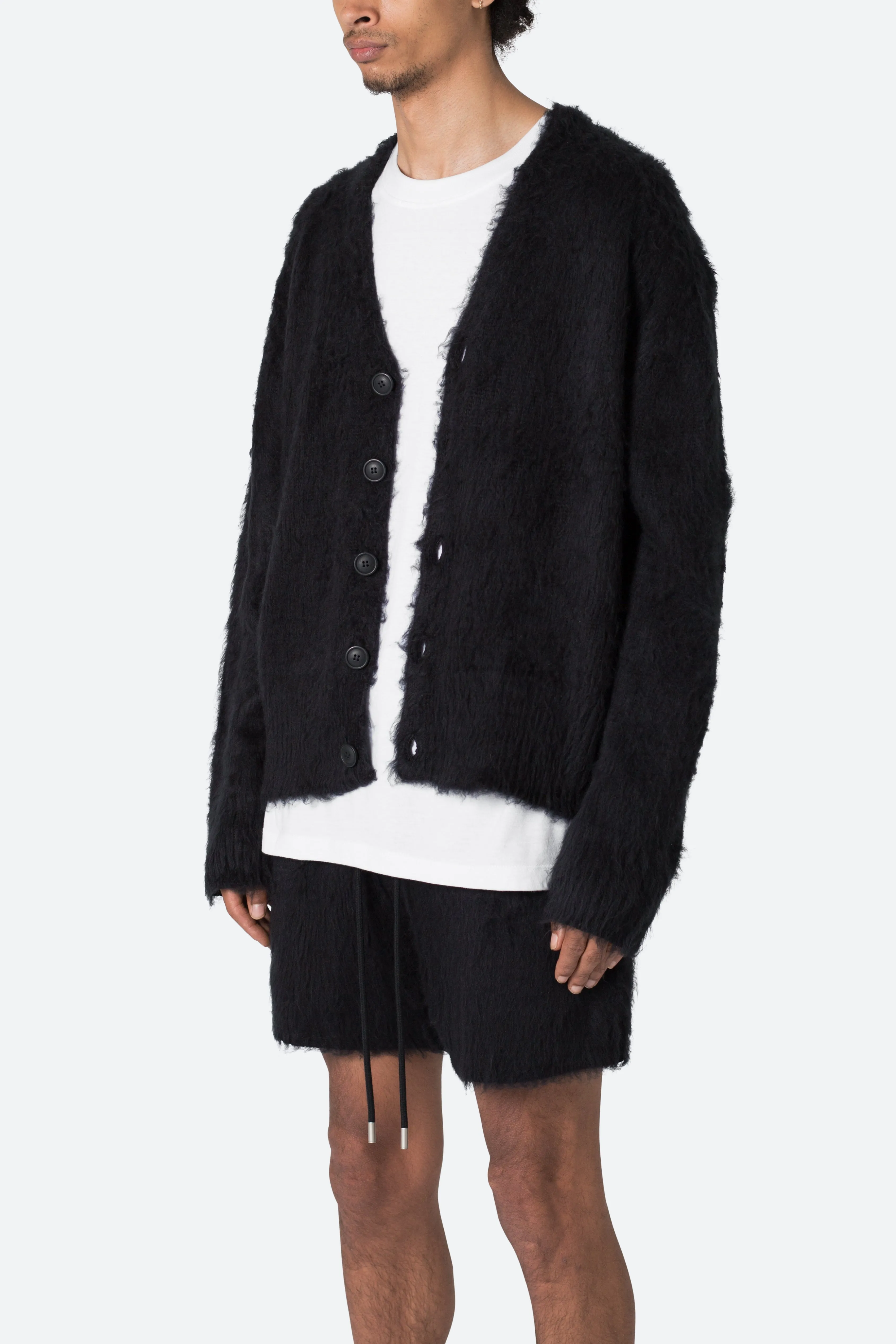 Fuzzy Cardigan Sweater - Black