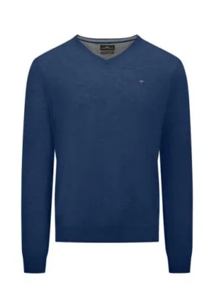 Fynch Hatton - V-Neck Sweater, Night Blue