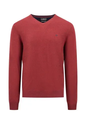 Fynch Hatton - V-Neck Sweater, Ruby Red