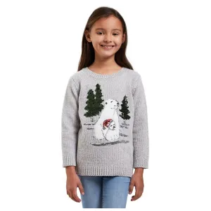 Girls Christmas Jumper Polar Bear Grey Chenille Xmas Top