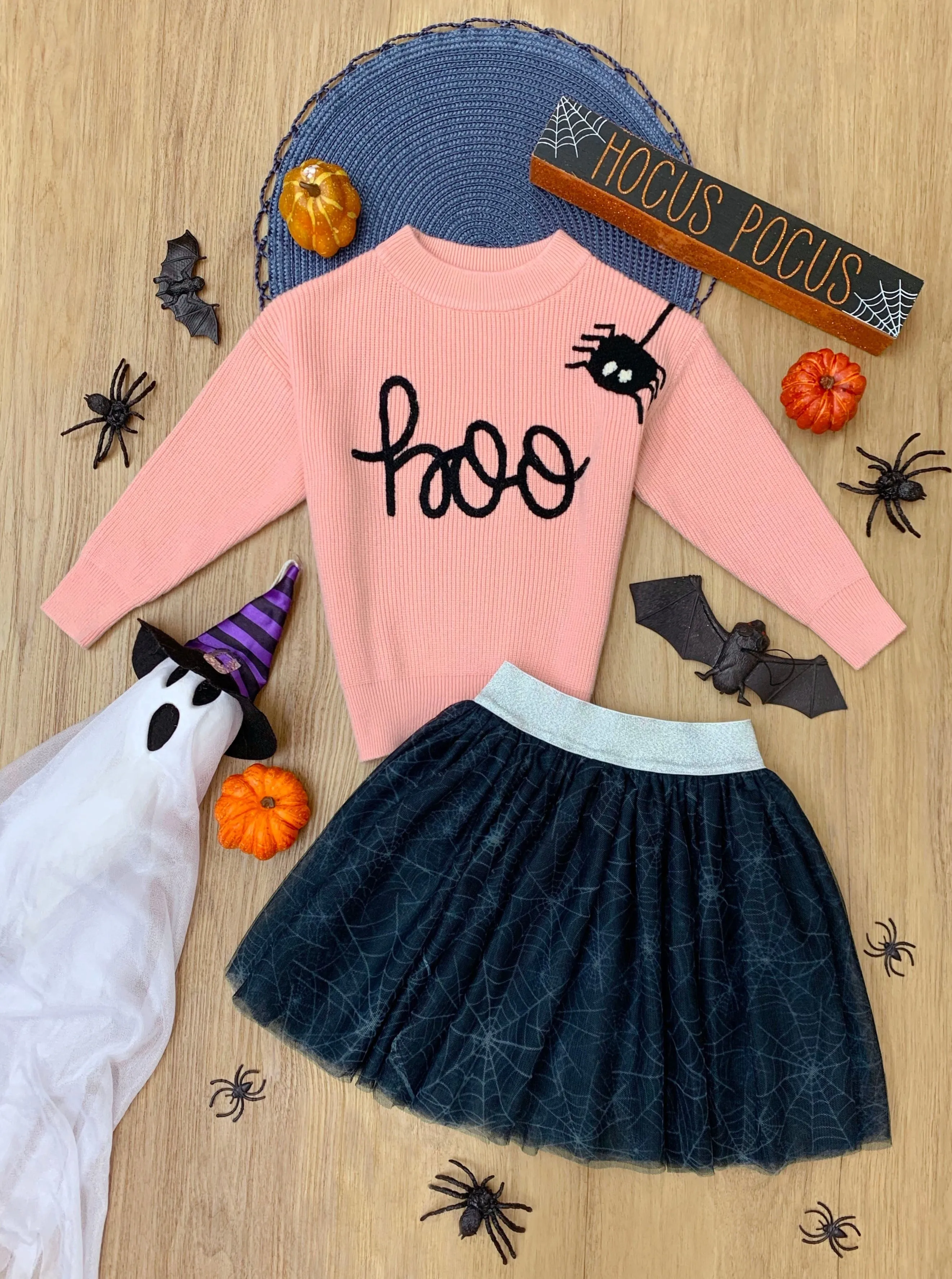 Halloween Boo Top And Spider Tutu Skirt Set