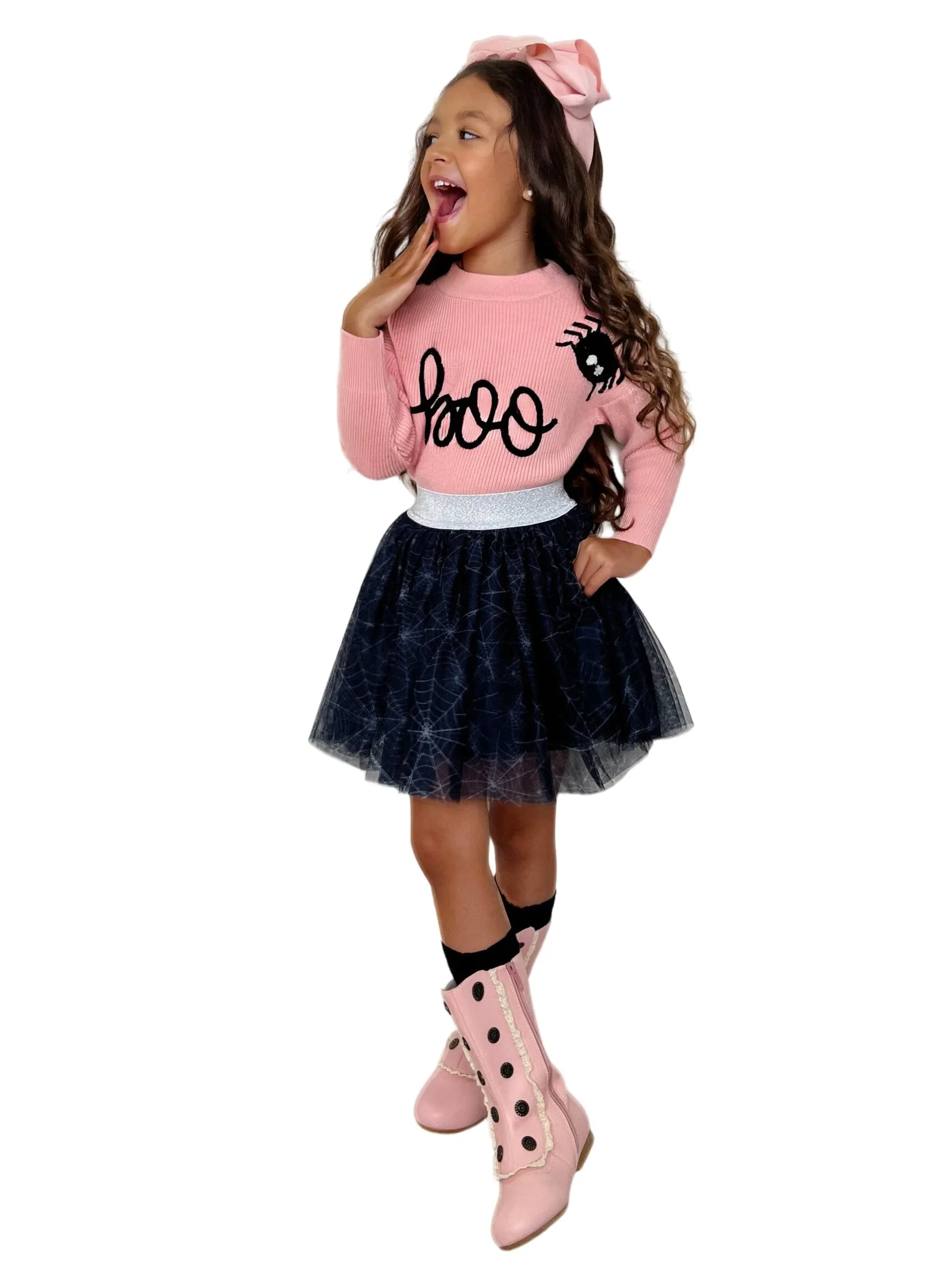 Halloween Boo Top And Spider Tutu Skirt Set