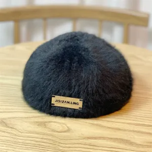 Hat female winter plush all-match rabbit fur retro beret female artist cap solid color