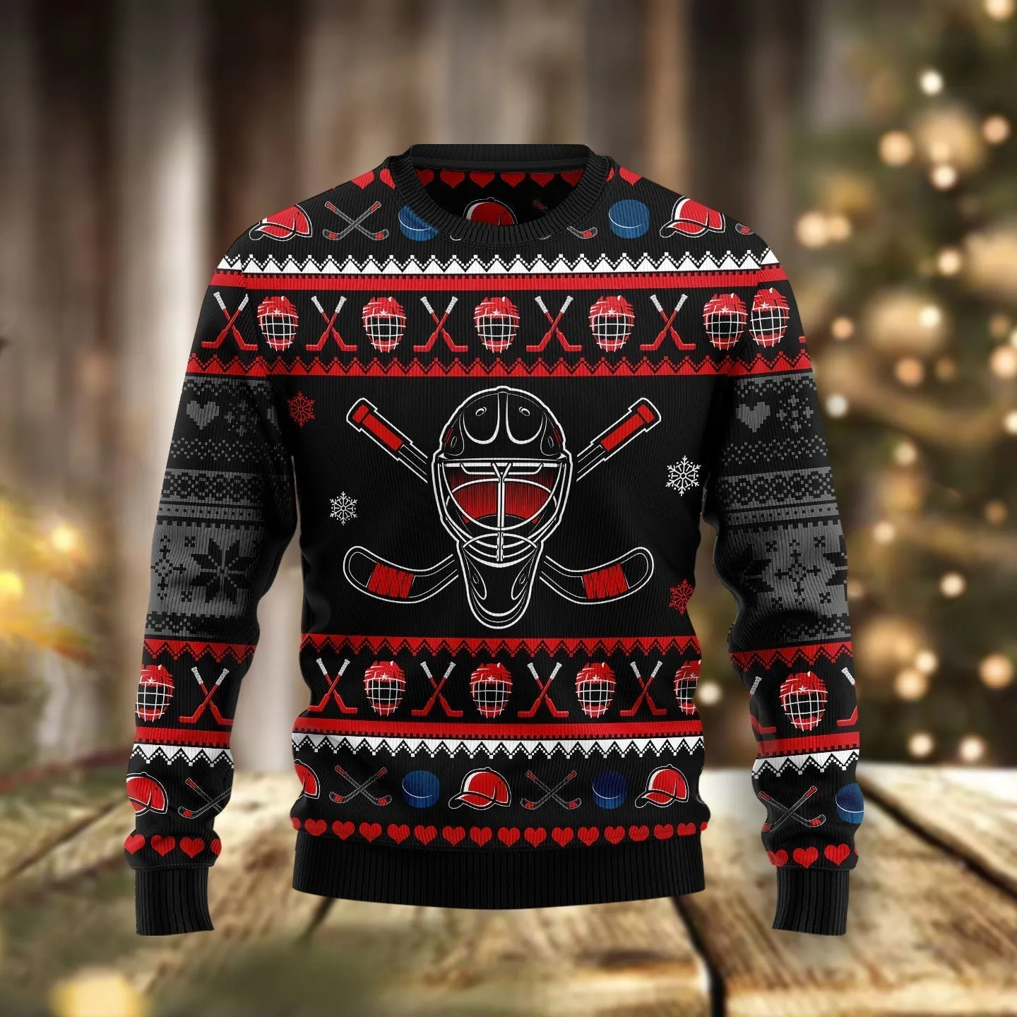 Hockey Puck Christmas Funny Ugly Sweater, Idea Shirt for Hockey Lovers, Hockey Sweater