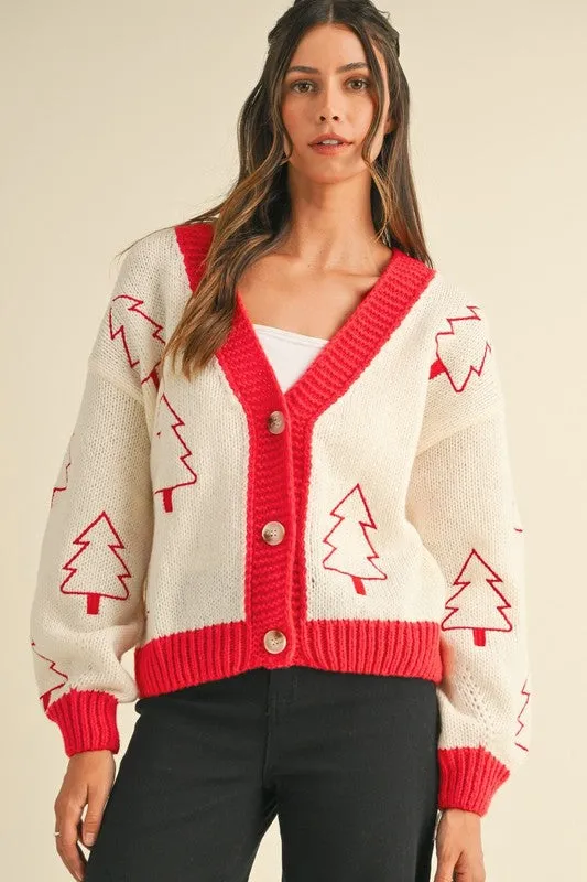 Holiday Hugs Tree Embroidered Cardigan