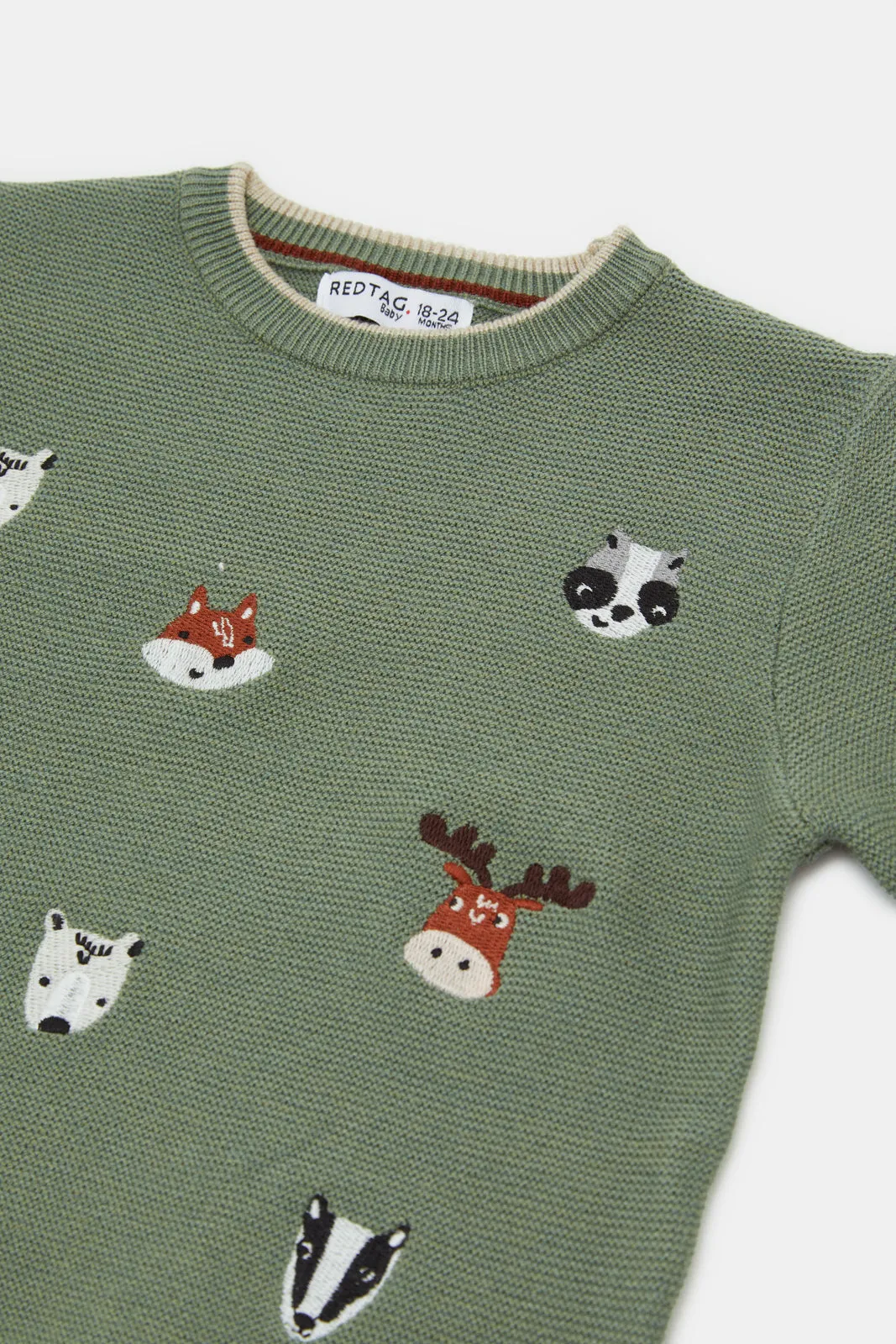 Infant Boys Green Forest Animal Embroidery Pullover