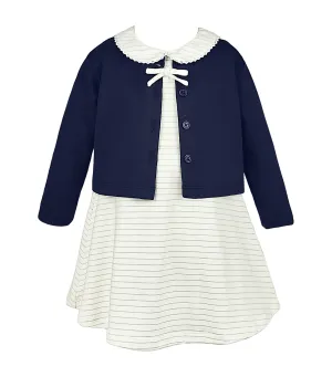 Ivoree Girls Ivory Dress and Cardigan Set Navy Blue