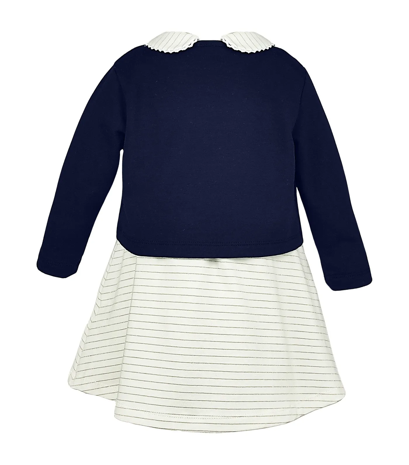 Ivoree Girls Ivory Dress and Cardigan Set Navy Blue