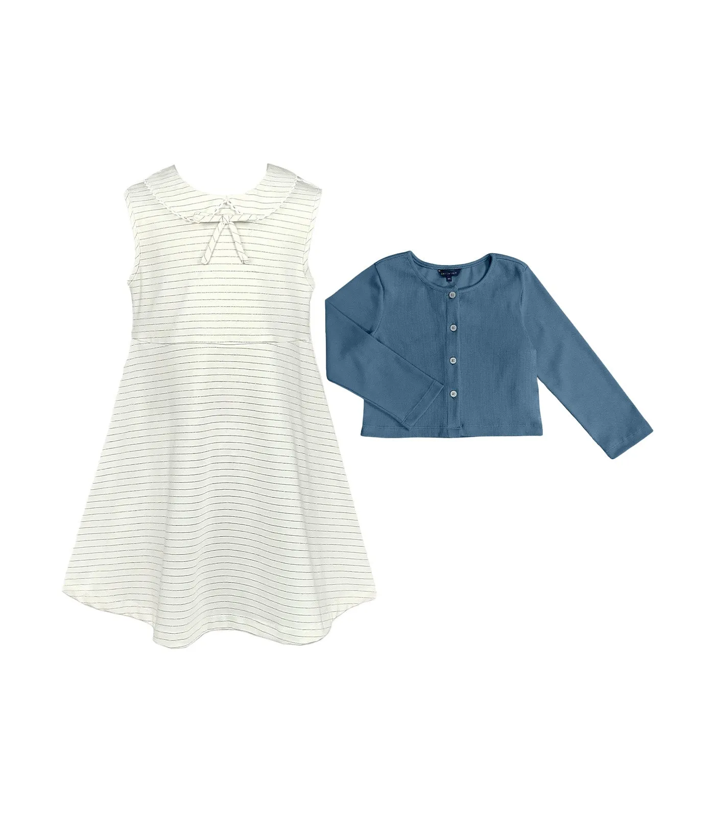 Ivoree Girls Ivory Dress and Cardigan Set Teal