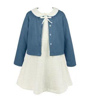 Ivoree Girls Ivory Dress and Cardigan Set Teal