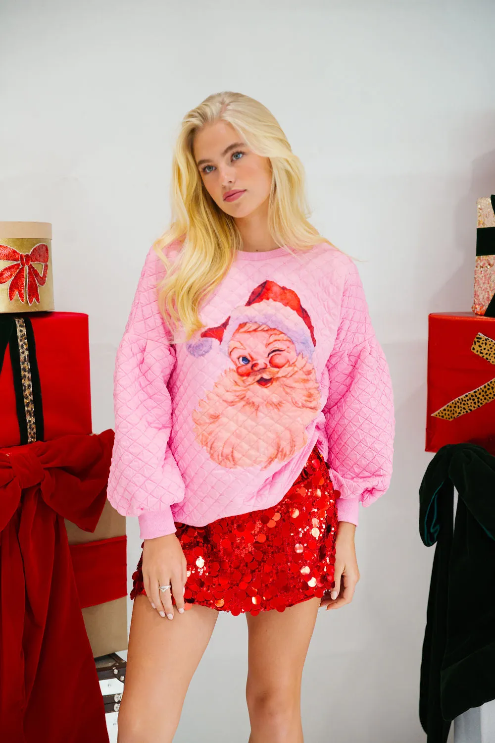 JOLLY SANTA PINK QUILTED PULLOVER