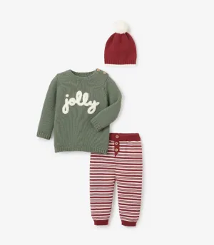 Jolly Sweater with Knit Pants & Pom Hat Set