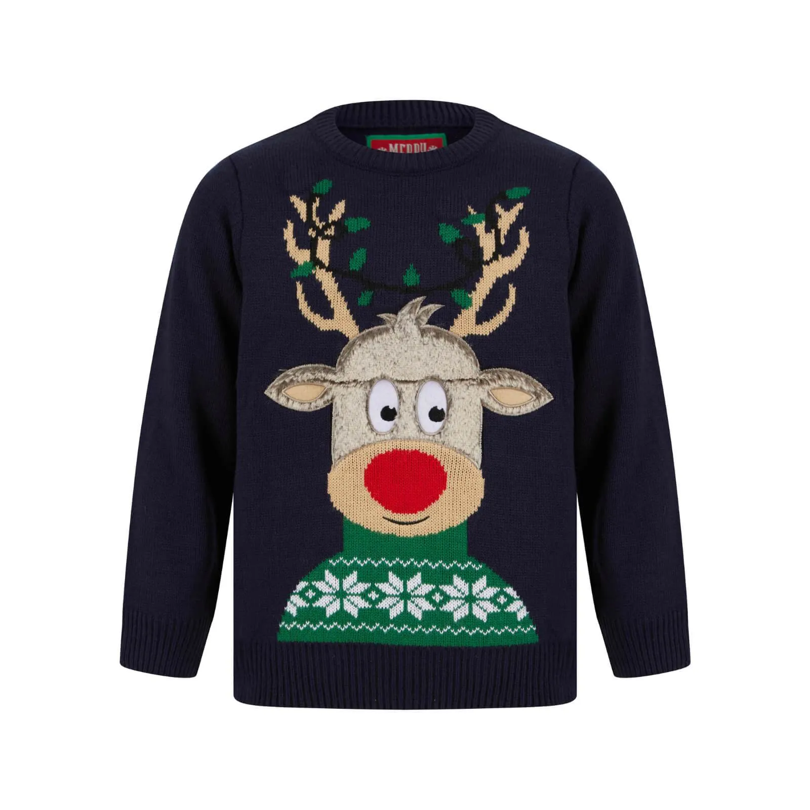 Kids LED Faux Fur Rudolph Christmas Jumper Light Up