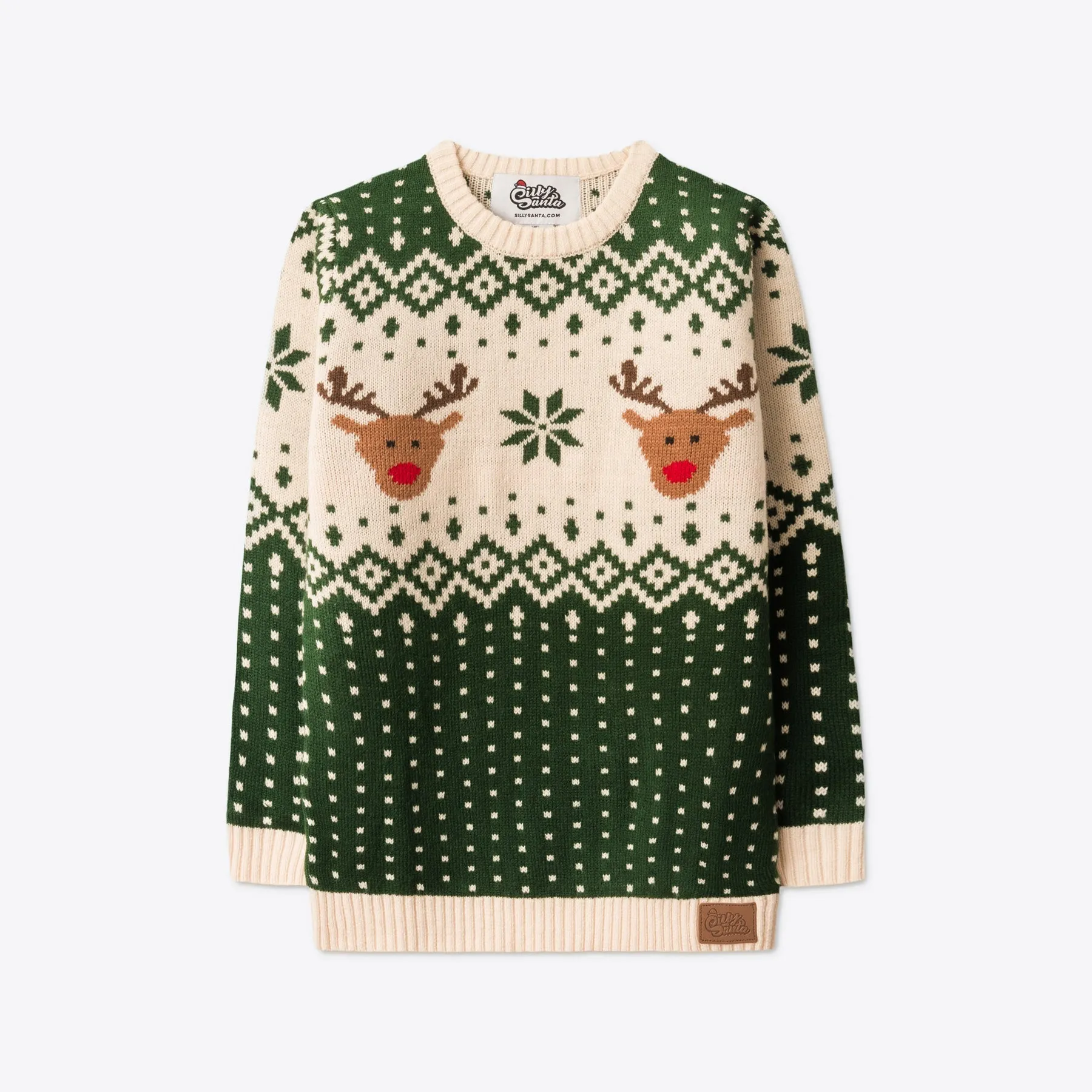 Kids' Retro Reindeer Green Christmas Jumper