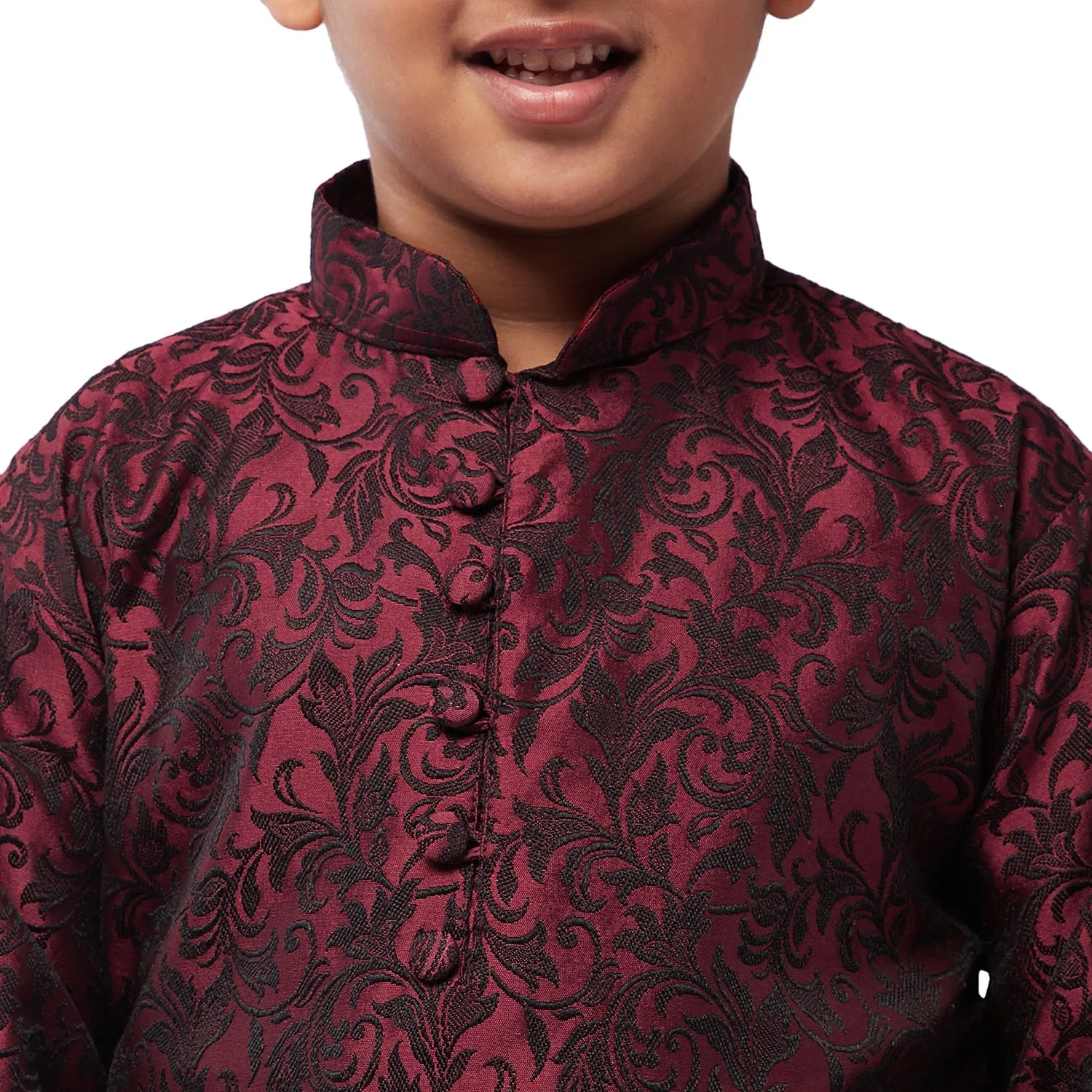 Kid's Silk Blend Maroon Kurta & Off-White Churidar Pyjama set - Sojanya KID