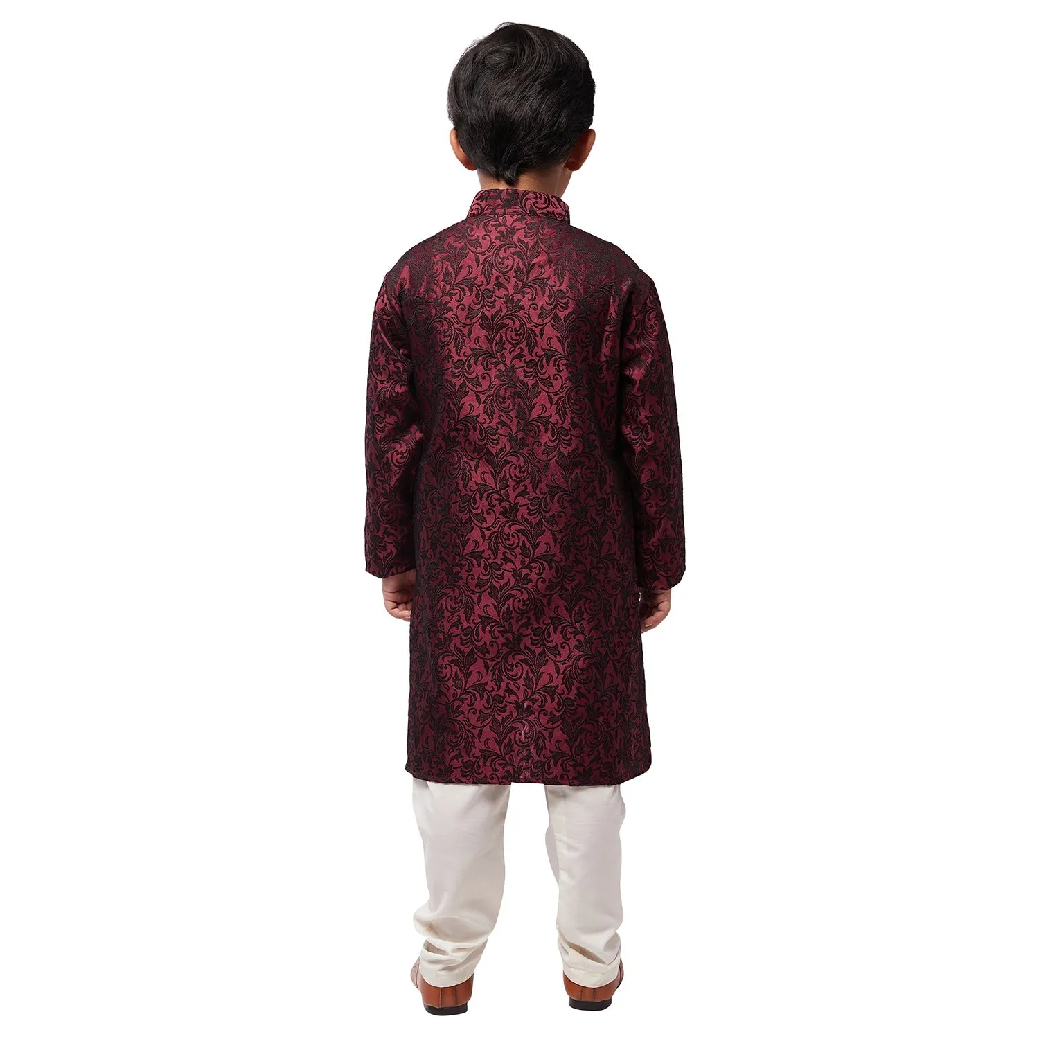 Kid's Silk Blend Maroon Kurta & Off-White Churidar Pyjama set - Sojanya KID