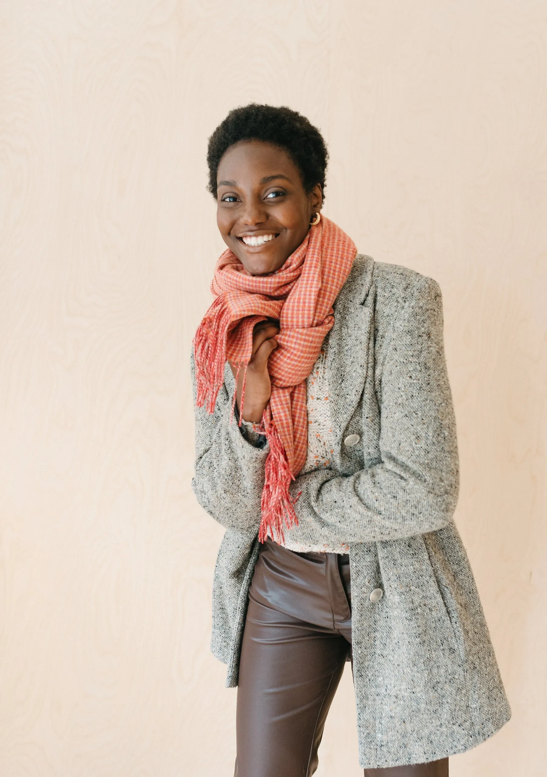 Lambswool Blanket Scarf in Berry Textured Check