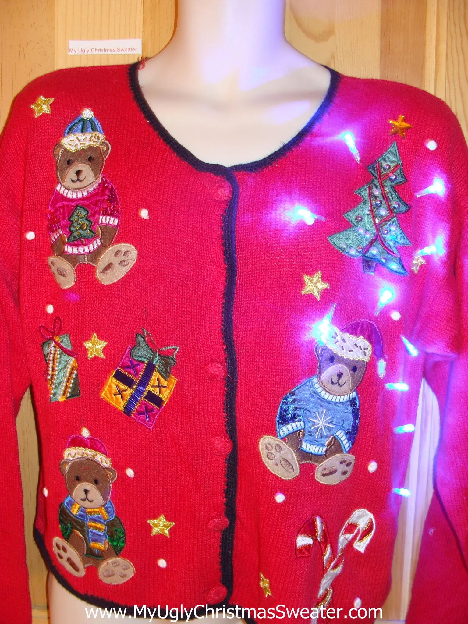 Light Up Christmas Sweater Bears Wearing Sweaters