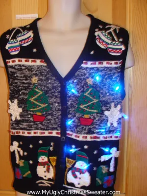 Light Up Christmas Sweater Vest with Snowflakes