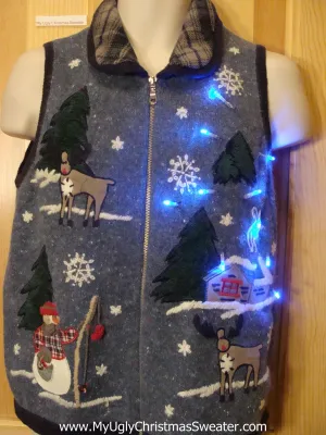 Light Up Christmas Sweater Vest with Startled Reindeer