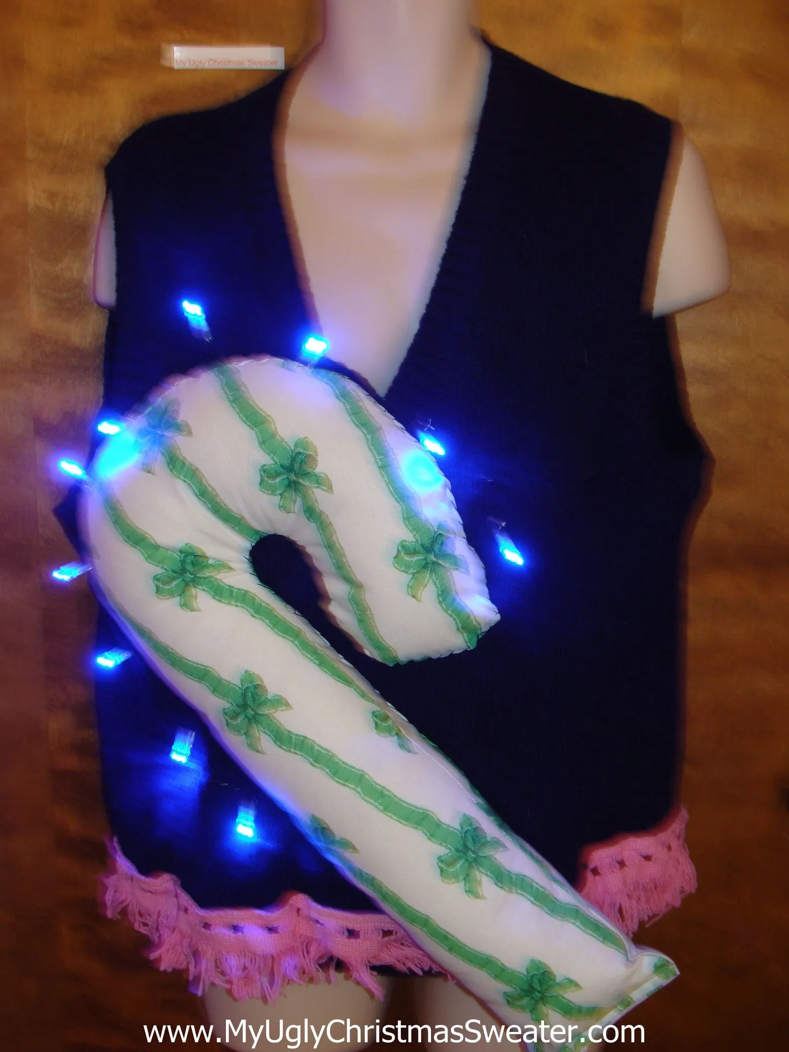 Light Up Funny Christmas Sweater Vest Huge 3D Candy Cane