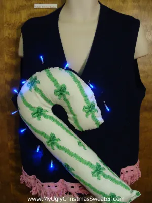 Light Up Funny Christmas Sweater Vest Huge 3D Candy Cane