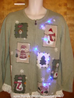 Light Up Green Ugly Xmas Sweater with Fringe