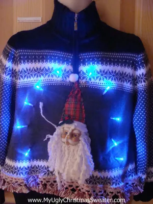 Light Up Nordic Christmas Sweater 3D Horrible Santa