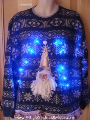 Light Up Nordic Xmas Sweater with 3D Santa and Fringe