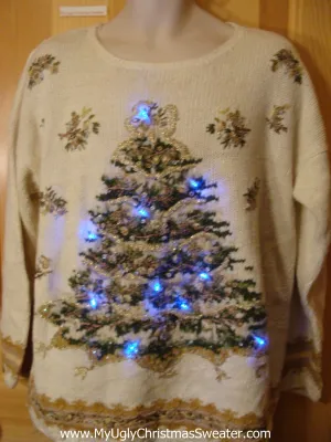 Light Up Ugly Christmas Sweater 80s with Huge Tree