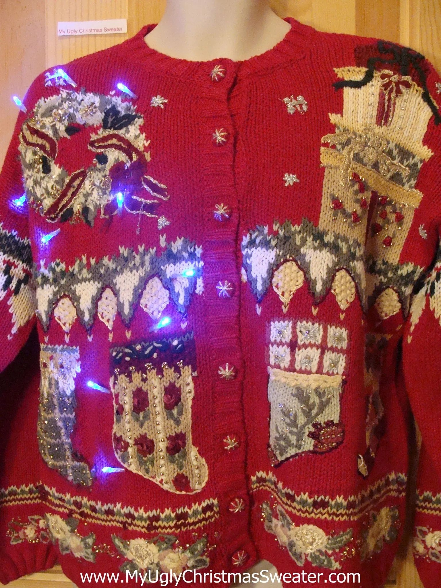 Light Up Ugly Xmas Sweater 80s Cardigan