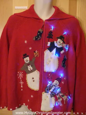 Light Up Ugly Xmas Sweater Peaking Snowmen