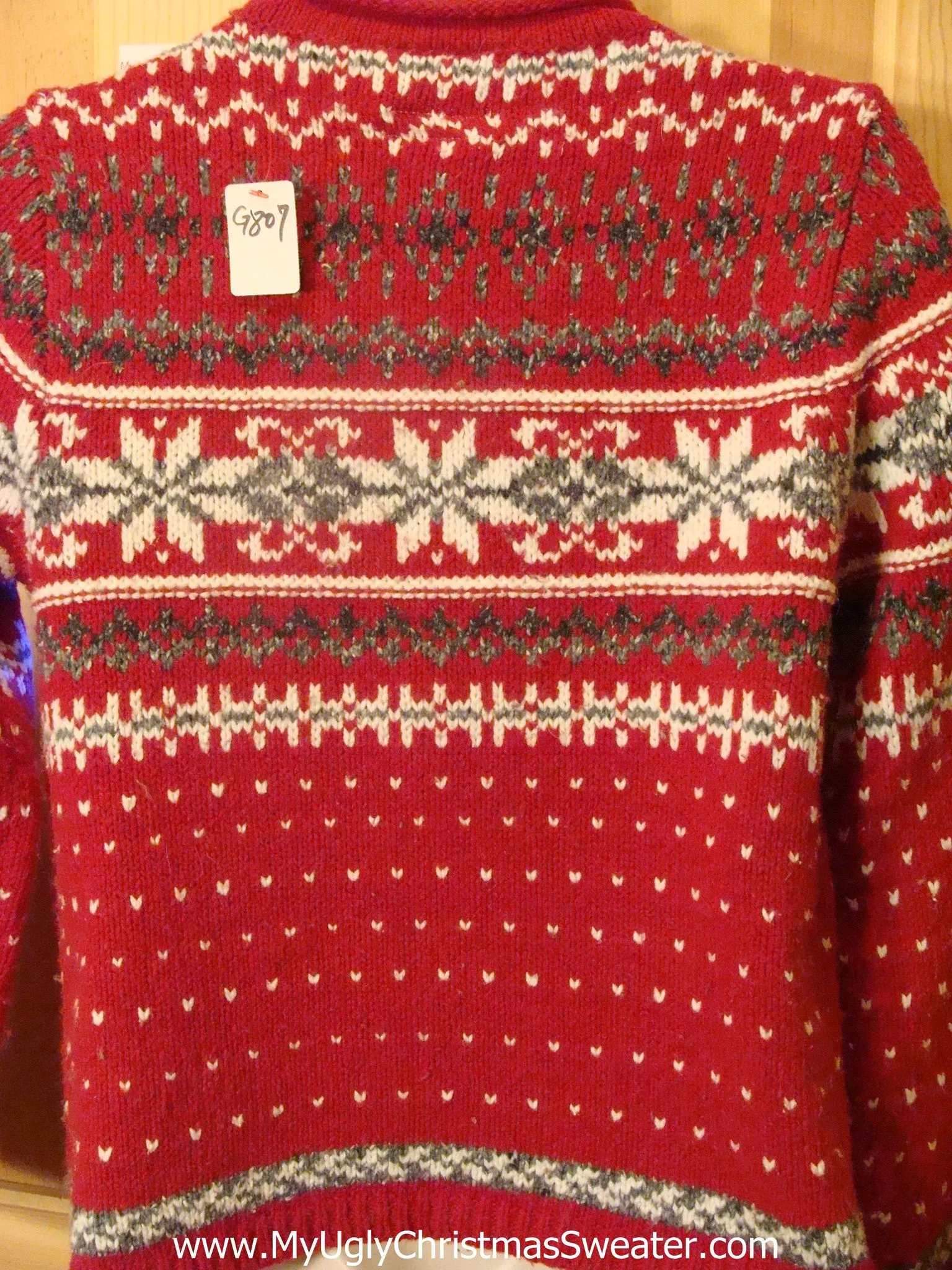 Light Up Ugly Xmas Sweater Red Nordic Pullover Snowflakes