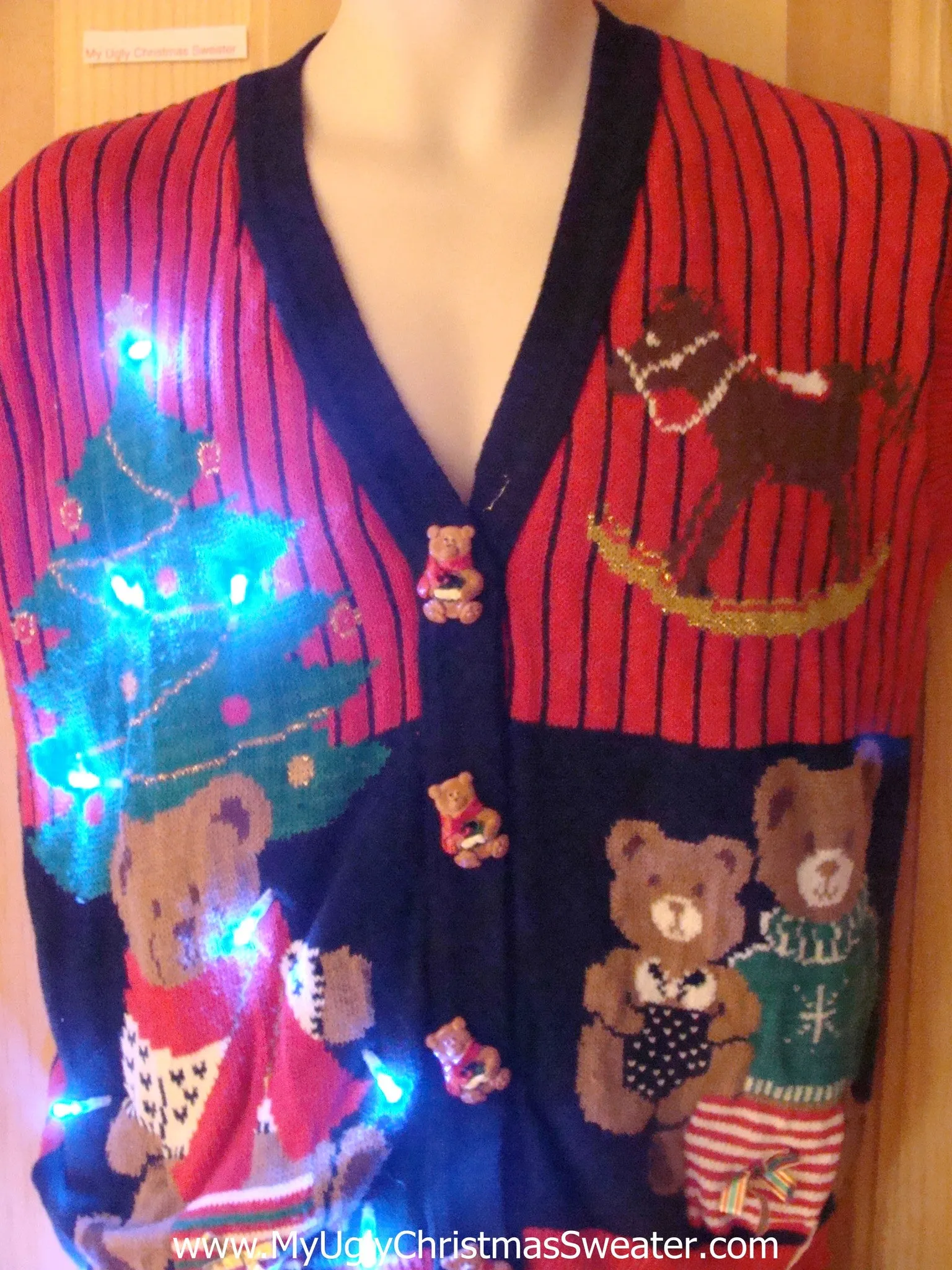 Light Up Ugly Xmas Sweater Vest with Bears