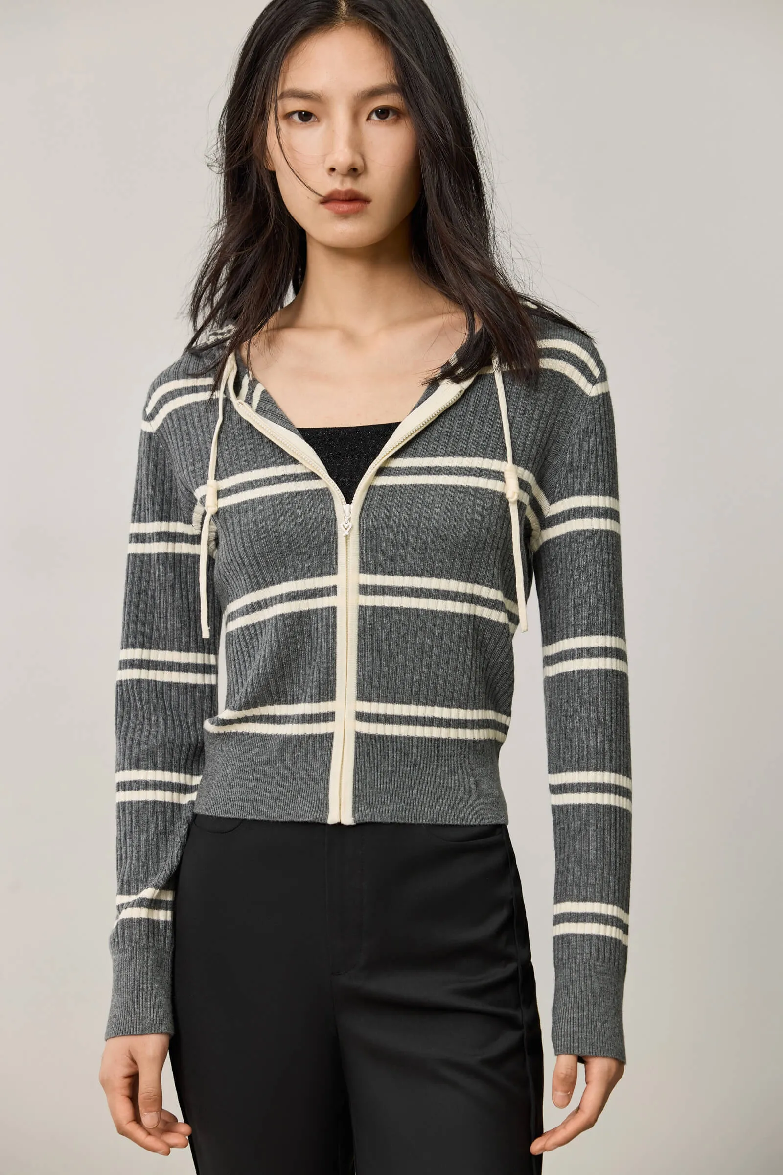 LILY Lightweight Striped Hooded Knit Cardigan