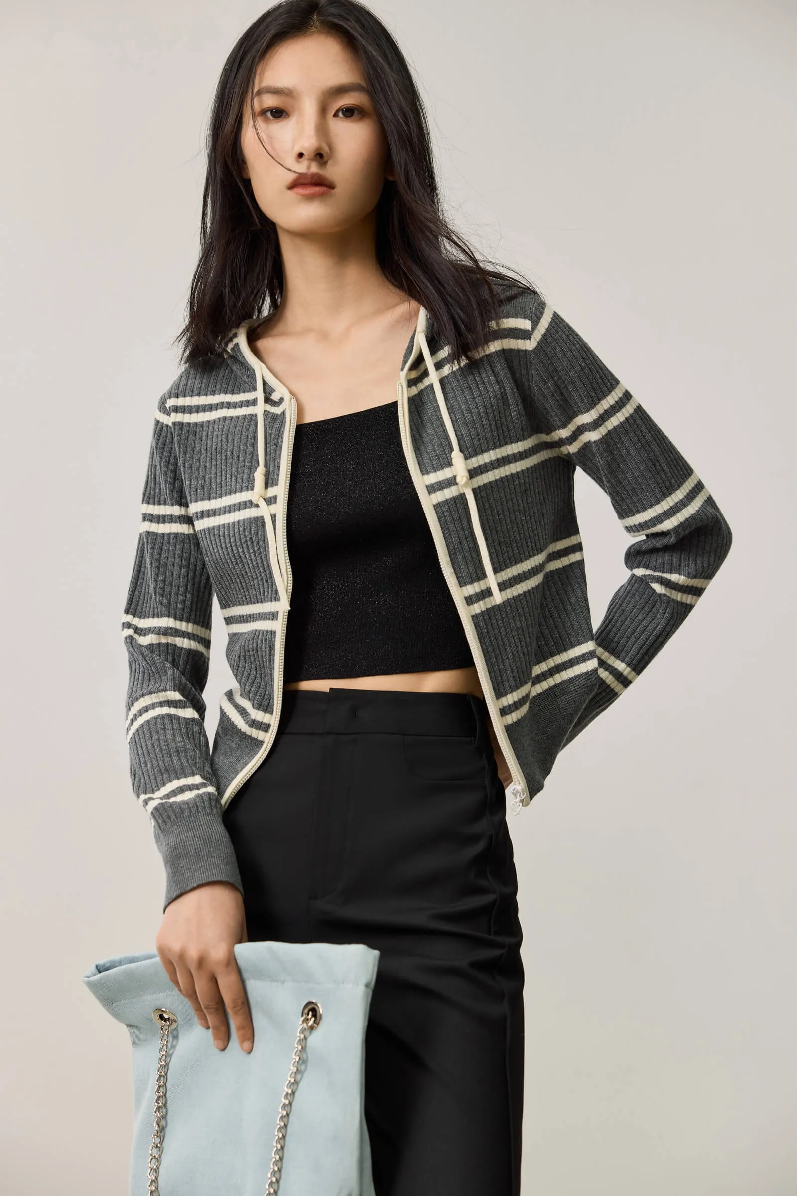 LILY Lightweight Striped Hooded Knit Cardigan