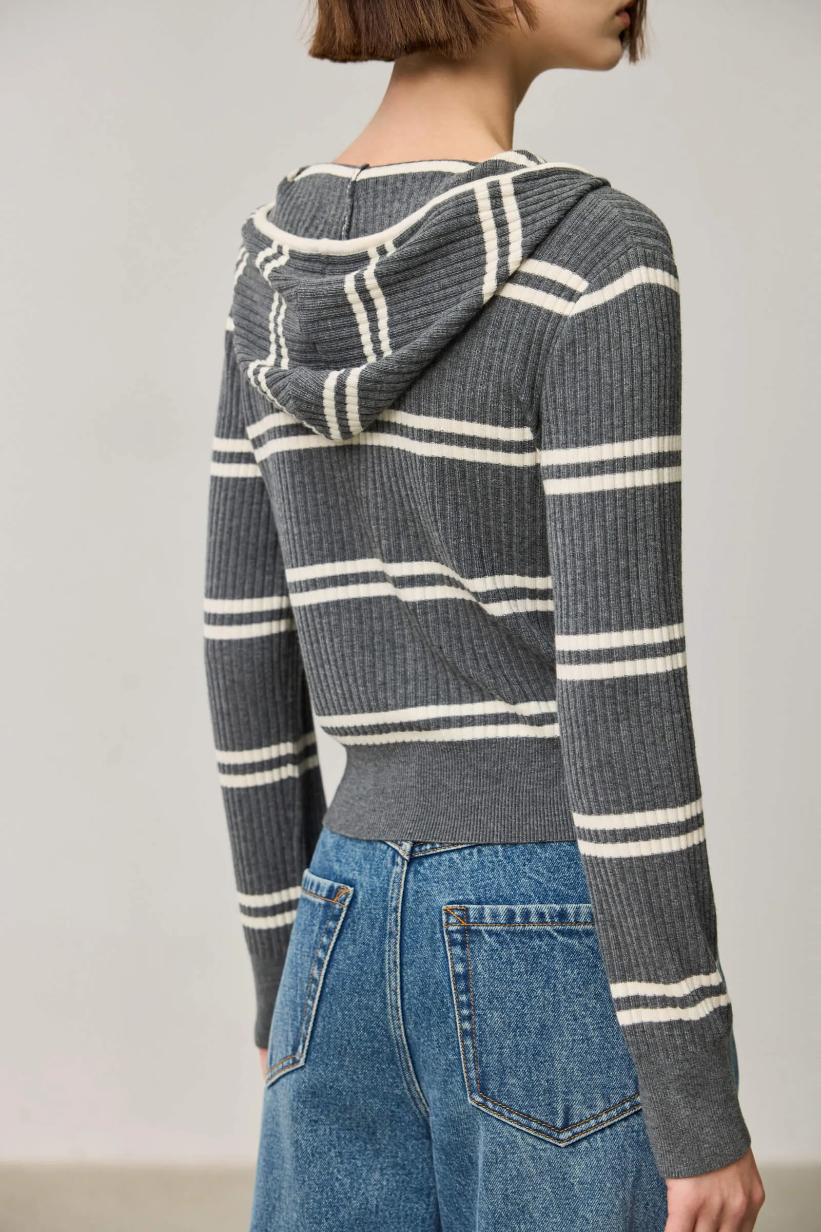 LILY Lightweight Striped Hooded Knit Cardigan