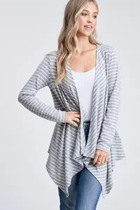 Long sleeve gray striped knit cardigan