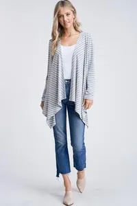 Long sleeve gray striped knit cardigan