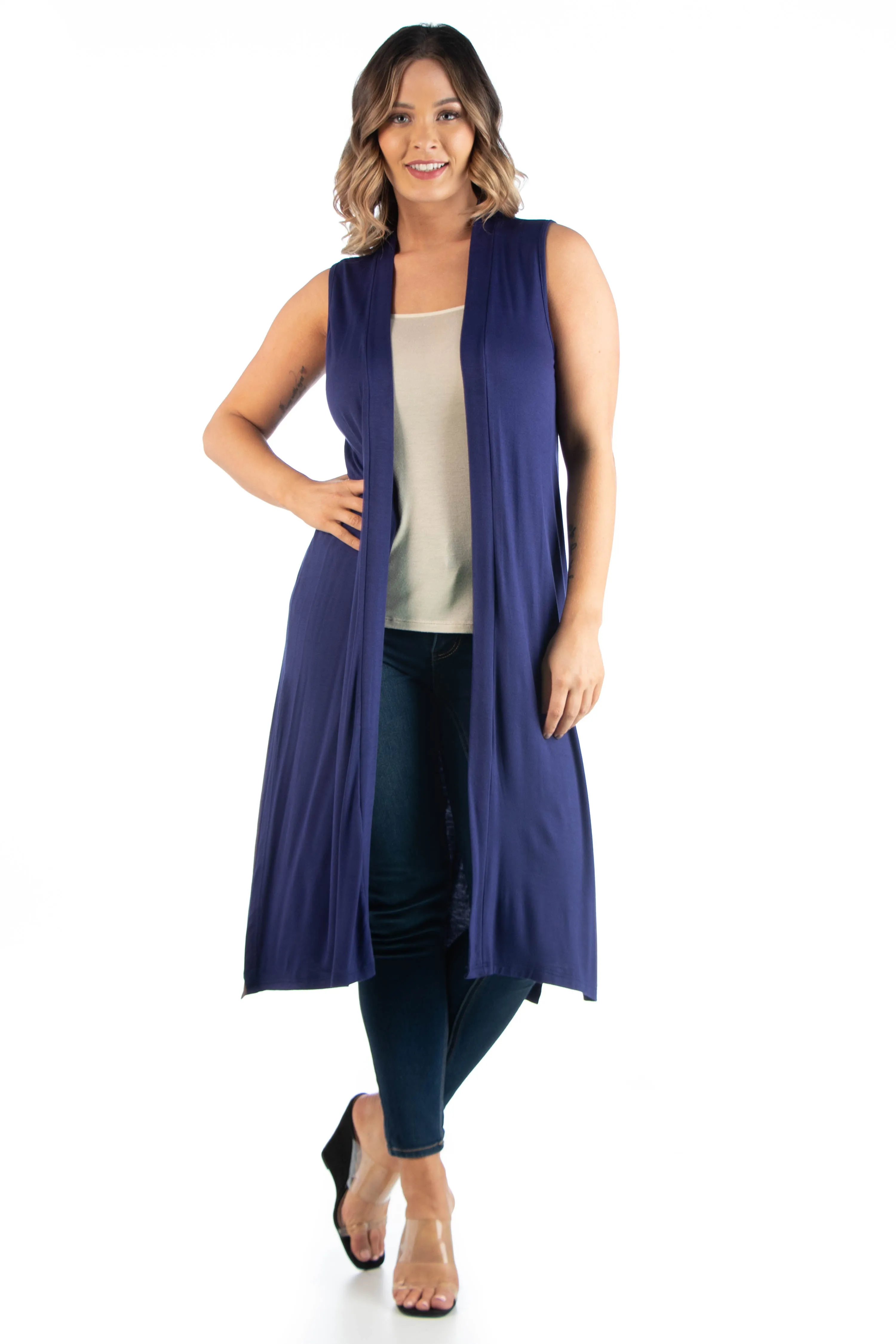 Long Sleeveless Plus Size Cardigan Vest