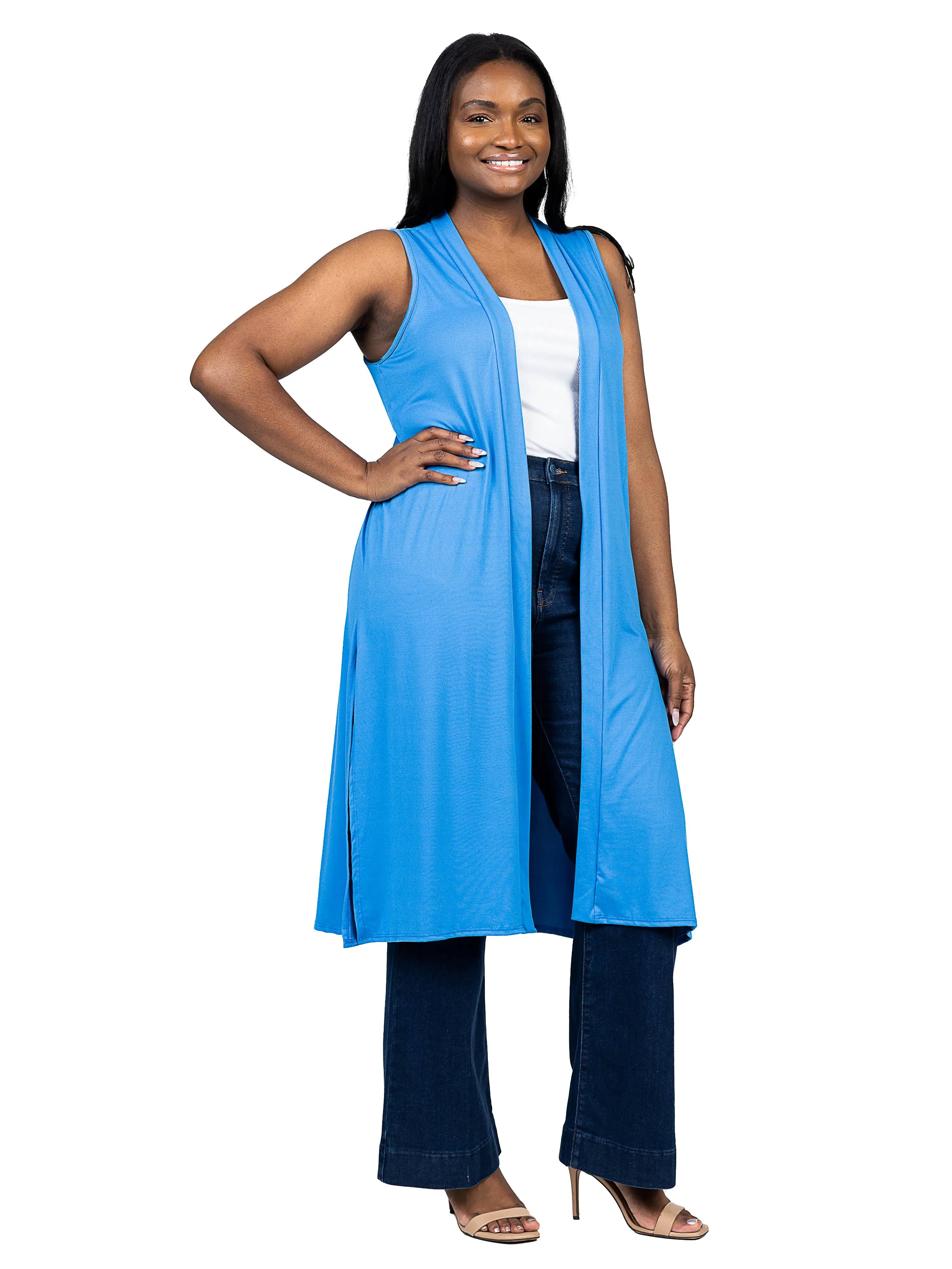 Long Sleeveless Plus Size Cardigan Vest