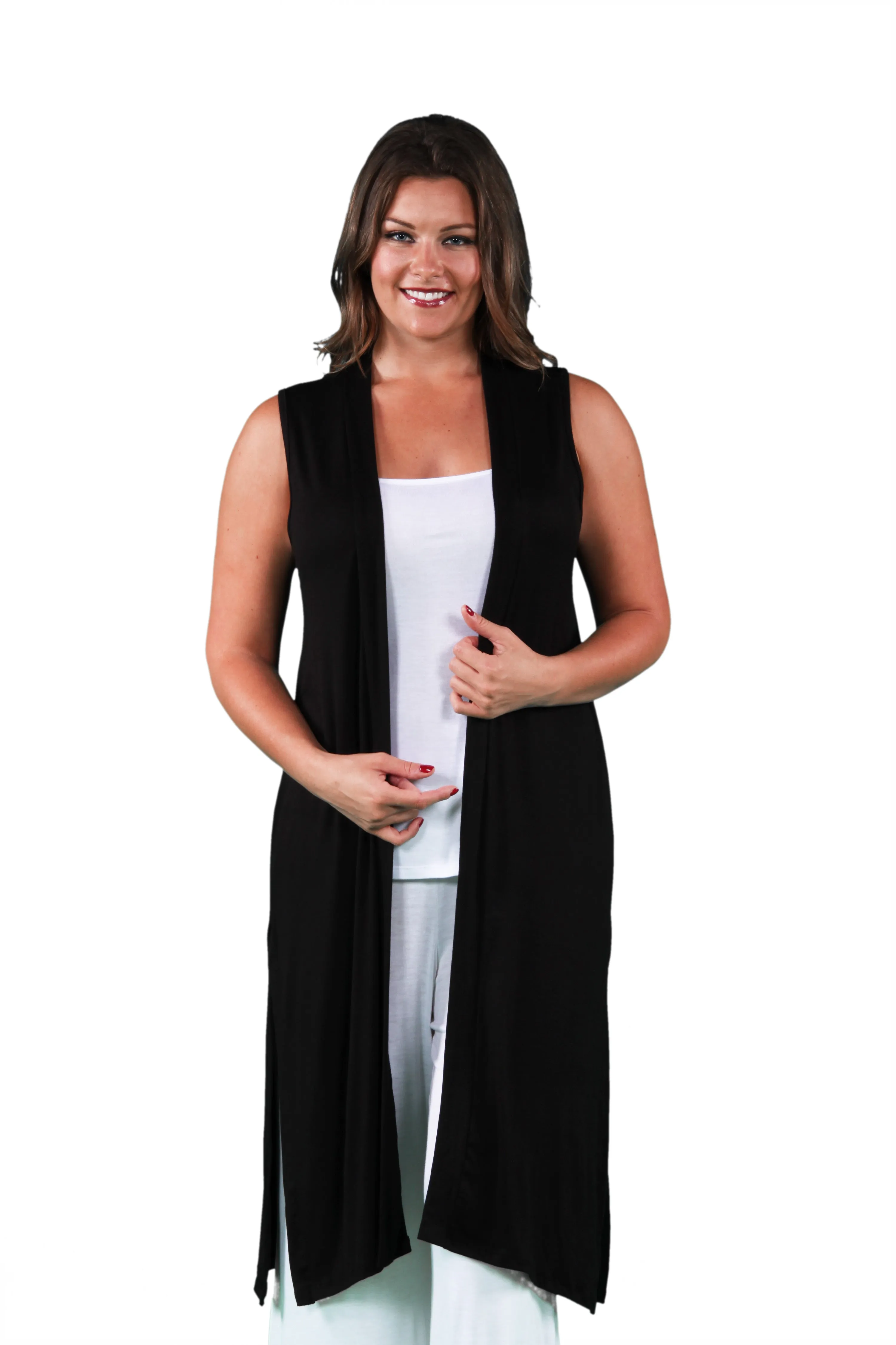 Long Sleeveless Plus Size Cardigan Vest