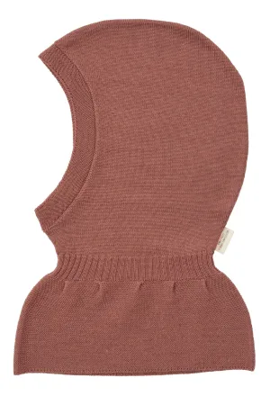 LT. KNITTED MERINO BALACLAVA WITH FRILL - OLD RUSTY ROSE