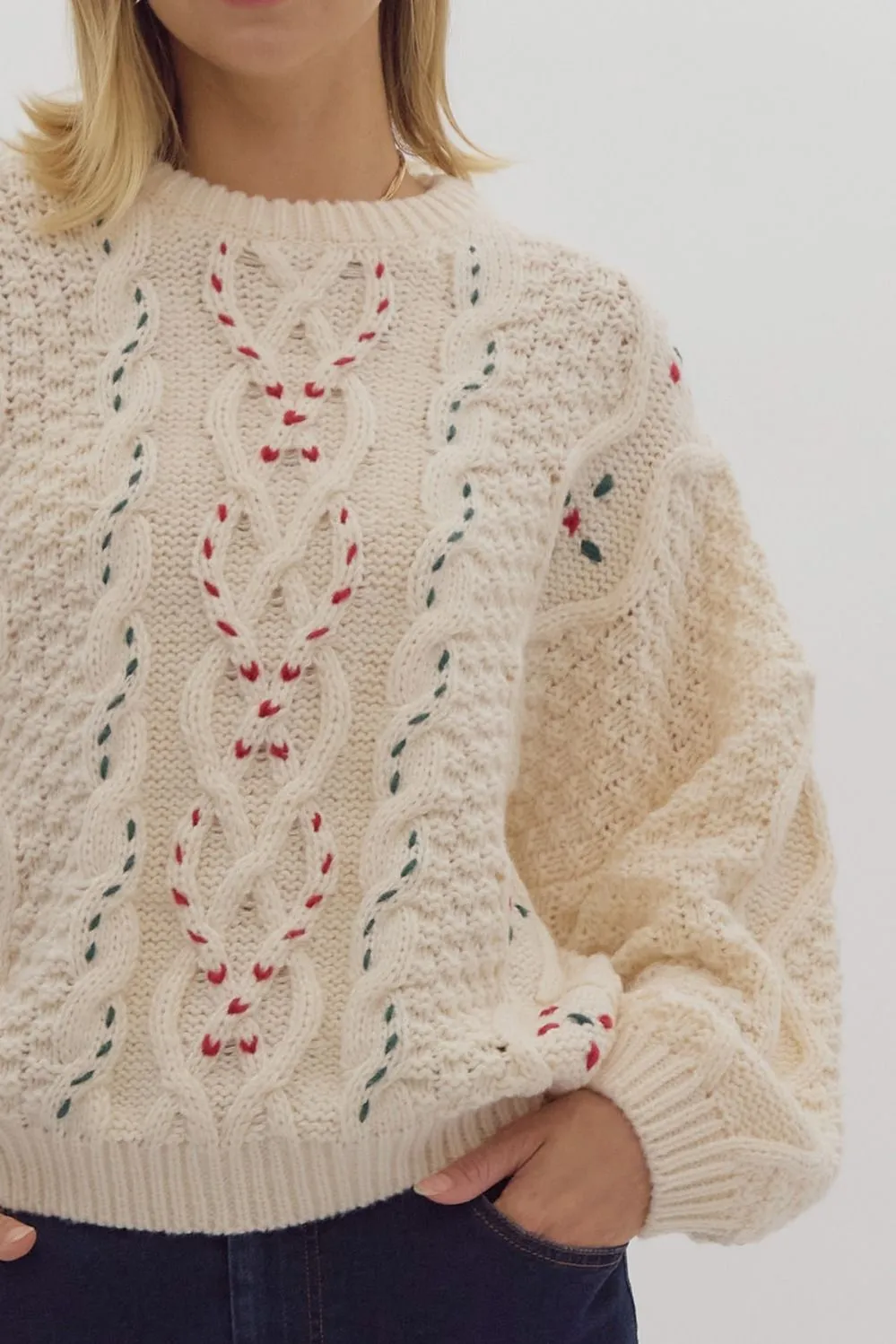 Luna Cable Knit Stitching Detail Sweater - Ivory