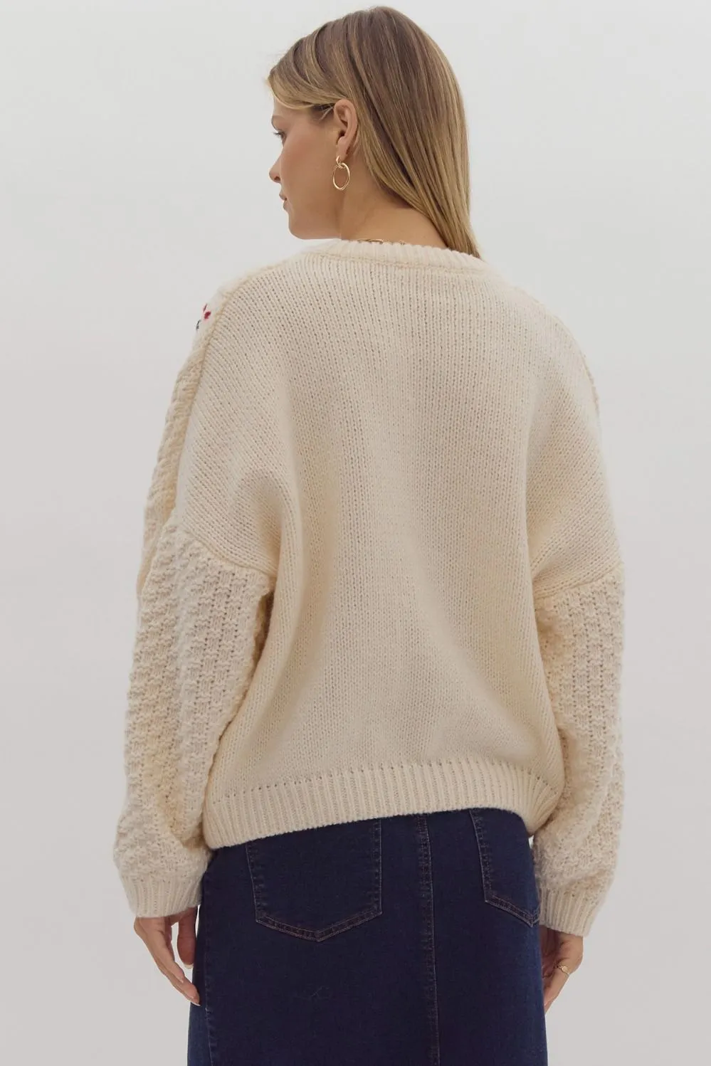 Luna Cable Knit Stitching Detail Sweater - Ivory